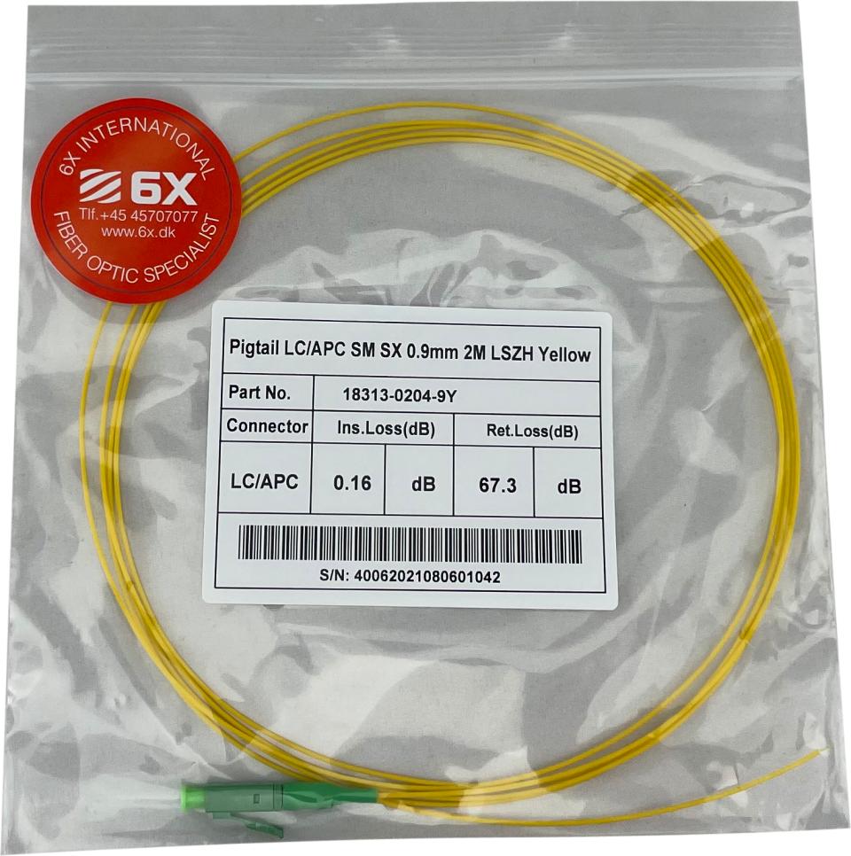ECS Pigtail LC/APC G652.D Semitight LSZH 9/125µm Yellow fibre and yellow tube Stripping length min. 1 meter 2,0m
