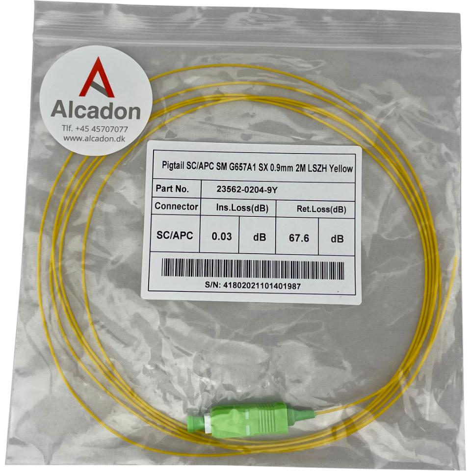 ECS Pigtail SC/APC 9/125µm loose buffer G657.A1 0,9mm LSZH Yellow cable and yellow fiber 2,0m 