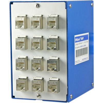 DIN Space - Compact copper patch panel with 12 ea. Shielded CAT6E Ethernet jacks