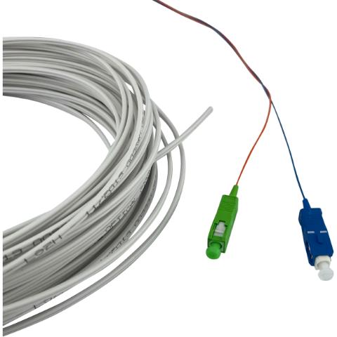 Pigtail SC/UPC + SC/APC 20M Duplex 2 Fiber kabel Flatdrop white LSZH G657.A1 fanout 30cm af 900µm