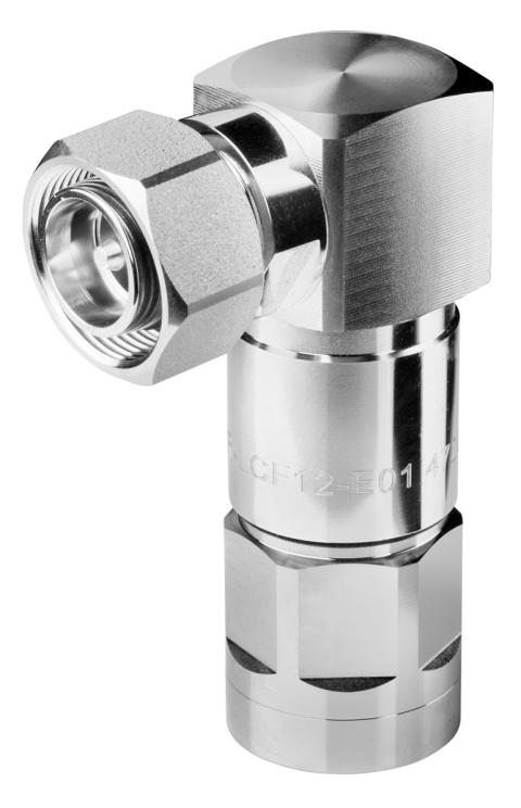 RFS 4.3-10 Male Right Angle Connector for 1/2"Coax Cable, OMNI FIT™ Premium, Polymer claw and compression sealing