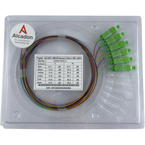 ECS 1 stk Pigtailsæt SC/APC 6 farver 9/125µm semitight Rød, sort, gul, violet, pink, turkis 2,0m
