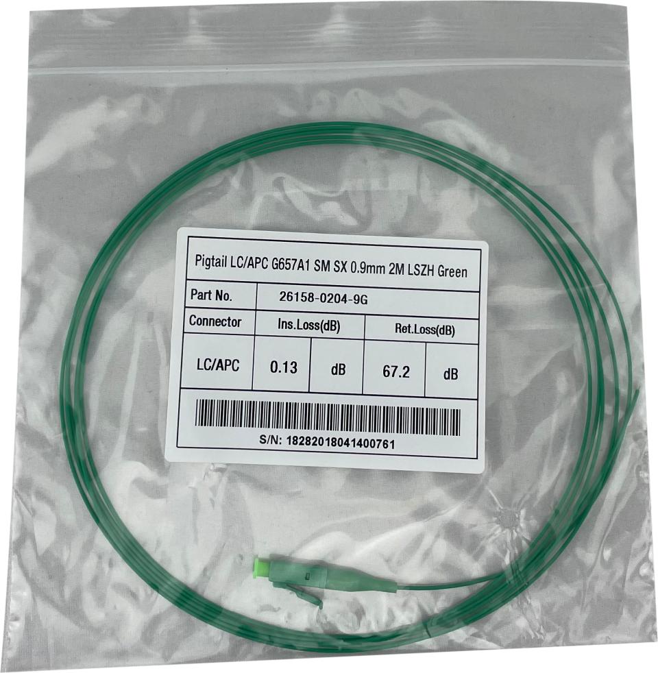 ECS Pigtail LC/APC 0,9mm G657.A1 loose buffer LSZH 9/125µm Green fibre and green tube Stripping length min. 1 meter 2,0m 