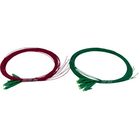 Pigtailsæt LC/APC 0,9mm 2M 6 stk. rød og 6 stk. grøn G657.A1 loose buffer LSZH 9/125µm Grade B