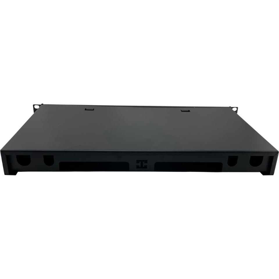 19" Panel LC/APC monteret med 12 stk. adaptorer duplex, 24 stk. pigtails og 2 splidsekassetter