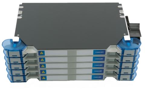 CommScope FACT NG4 chassis (EMPTY) w. 10 unloaded trays, 5E (5x 30,95mm), for 20 NG4 Adaptor packs, 20 NG4 MPO or 10 NG4 LC/SC. Up to 240F MPO-LC