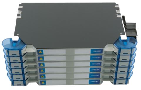 CommScope FACT NG4 chassis (EMPTY) w.12 unloaded trays, 6E (6x 30,95mm), for 24 NG4 Adaptor packs, 24 NG4 MPO or 12 NG4 LC/SC. Up to 288F MPO-LC