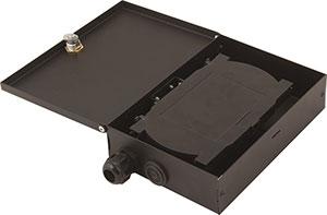 Fiber splice box Incl. Splice Tray for 12F ANT CRIMP No Adaptor Plate, RAL 7035 OptiBox