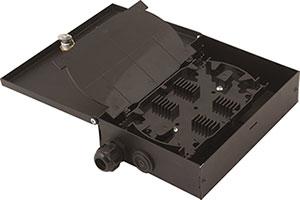 Fiber splice box Incl. Splice Tray for 24F ANT CRIMP No Adaptor Plate, RAL 7035 OptiBox