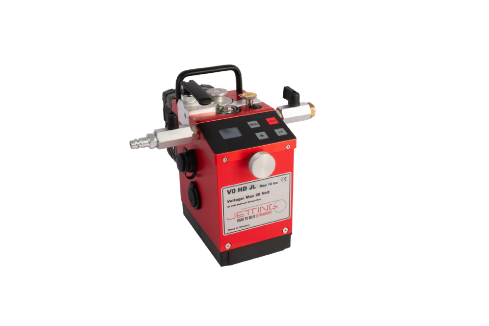 Jetting V0-HD blæsemaskine til kabel 0,8-6,5mm og rør 3-16mm. Inkl. 2x batteri 18V/5Ah, oplader samt 3 drivhjul. Inkl. logger, tablet, cables.