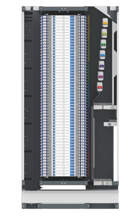 CommScope FACT Rack Frame 2,2m Cross-connect Up to 56xFACT Elements w. LC=2.688F) Patching on the right, Incl. Base duct W=1050x D=300x H=2200