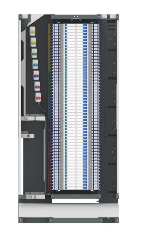 CommScope FACT Rack Frame 2,2m Cross-connect Up to 56xFACT Elements w. LC=2.688F) Patching on the left, Incl. Base duct W=1050x D=300x H=2200