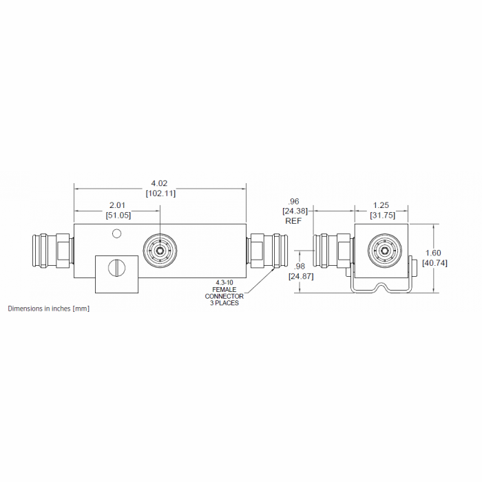 Microlab 3.0dB (2:1) Tapper 350-5930MHz 500W 4.3-10 connectors Unequal Power Divider