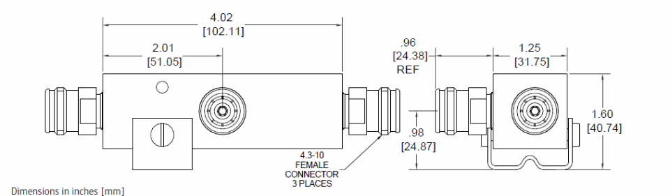 Microlab 3.0dB (2:1) Tapper 350-5930MHz 500W 4.3-10 connectors Unequal Power Divider