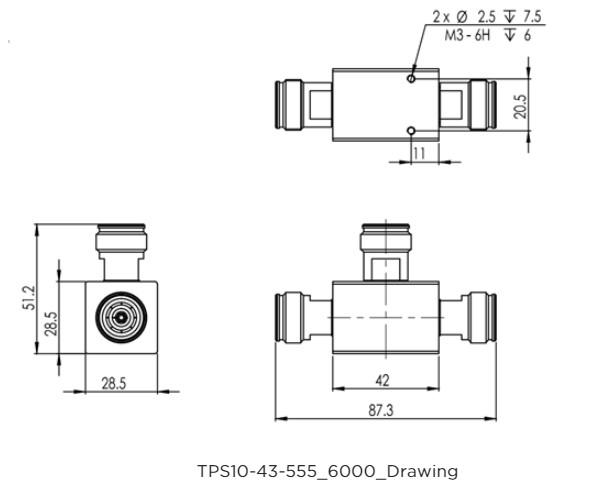 RFS 10dB/10:1 Unequal Power Divider/Tapper 555-6000MHz, 4.3-10 female, IP65, PIM 160dBc