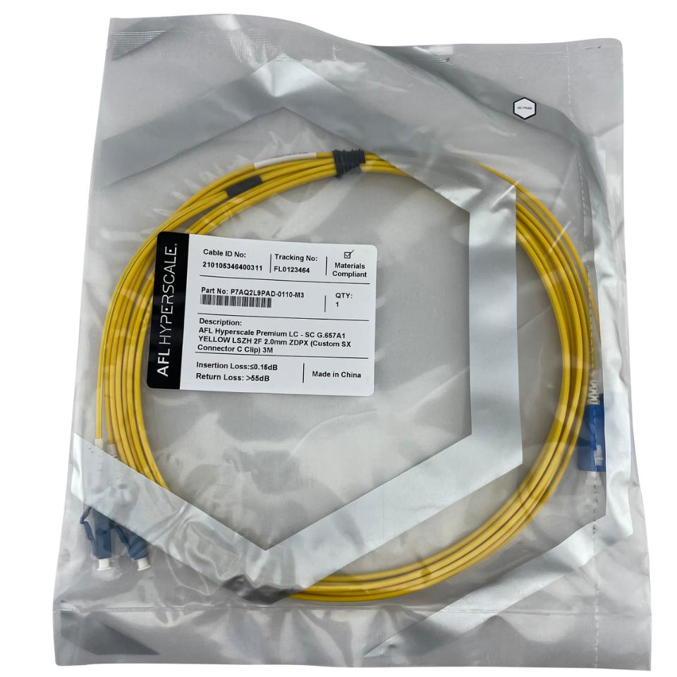 AFL Hyperscale Premium LC - SC G.657A1 YELLOW LSZH 2F 2.0mm ZDPX (DC Boot) 5M