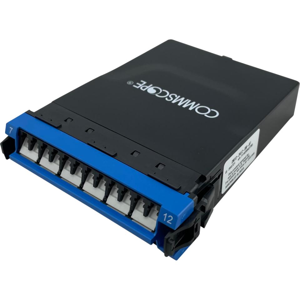 CommScope G2 MPOOptimate®SM MPO-12 Distribution Module, 24LC to 2x12f MPO's pinned, internal shutters, Method A, pairs, FLIPPED