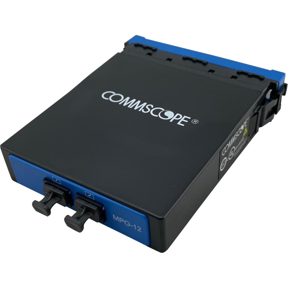 CommScope G2 MPOOptimate®SM MPO-12 Distribution Module, 24LC to 2x12f MPO's pinned, internal shutters, Method A, pairs, FLIPPED