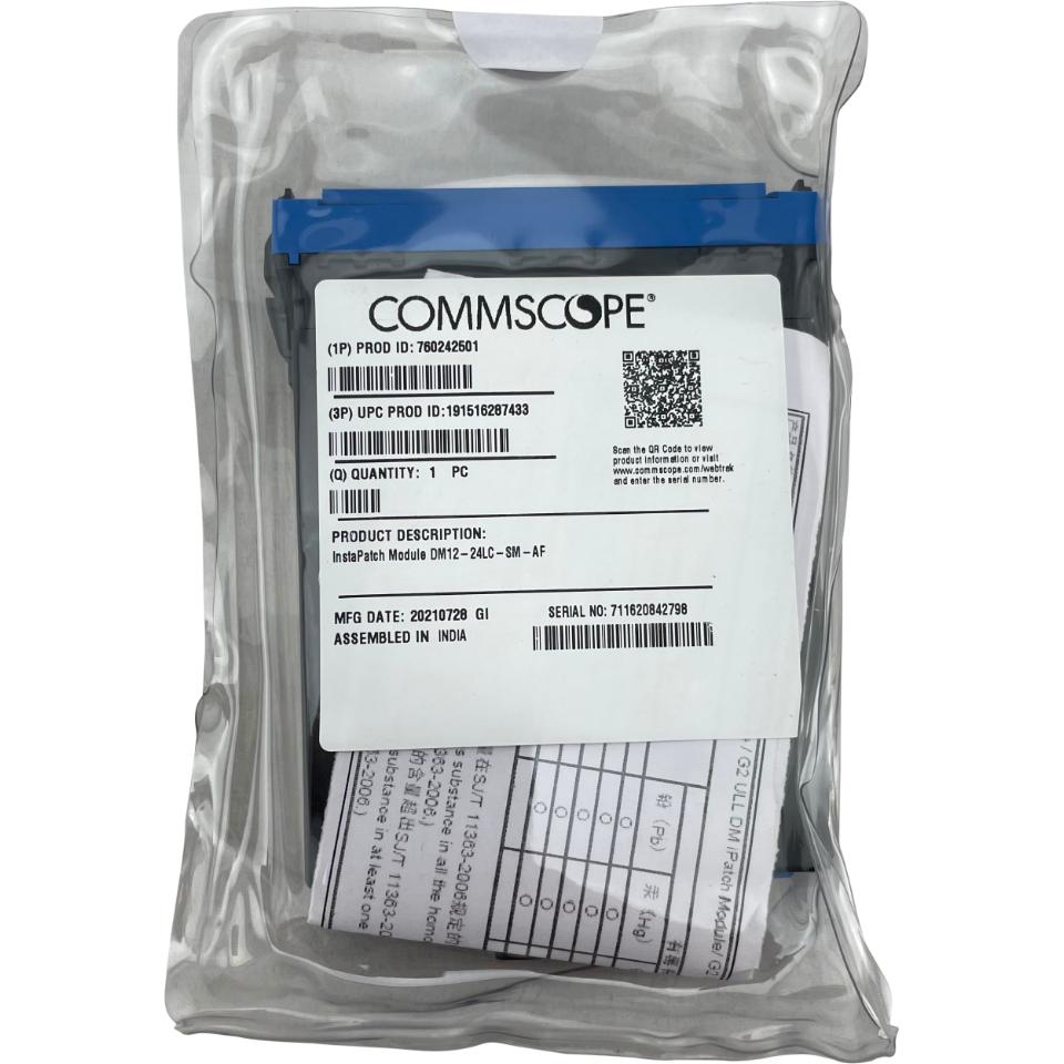 CommScope G2 MPOOptimate®SM MPO-12 Distribution Module, 24LC to 2x12f MPO's pinned, internal shutters, Method A, pairs, FLIPPED