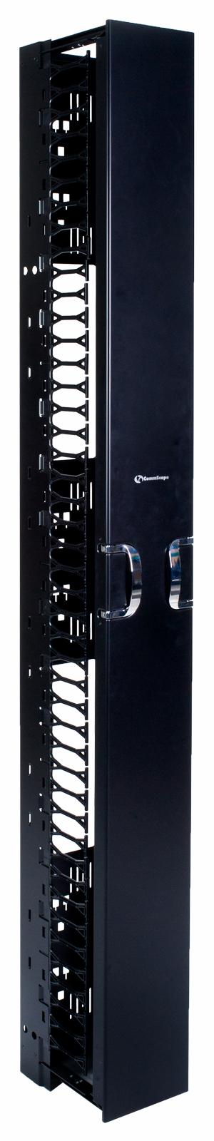 CommScope Vertical Cable Management Kit, 6in x 84in, (2134x152x298mm), Single Sided w. door hin ged both sides, Powder coated  black. Assembled