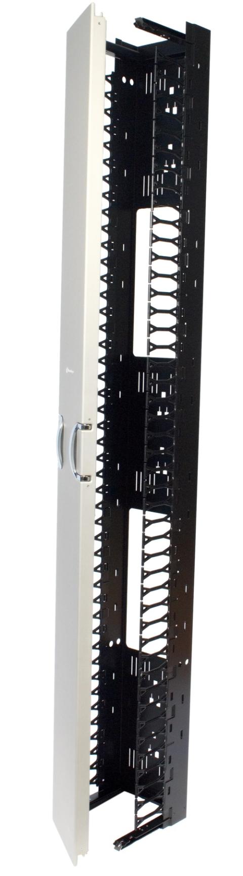 CommScope Vertical Cable Management Kit, 6in x 84in, (2134x152x298mm), Single Sided w. door hin ged both sides, Powder coated  silver. Assembled