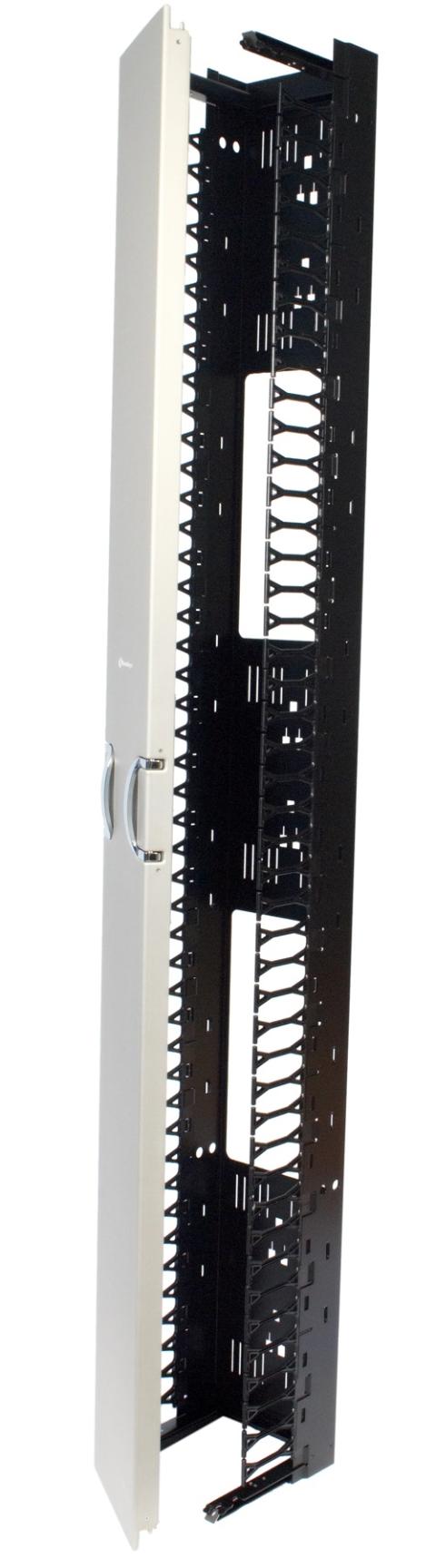 CommScope Vertical Cable Management Kit, 6in x 84in, (2134x152x298mm), Single Sided w. door hin ged both sides, Powder coated silver. Assembled