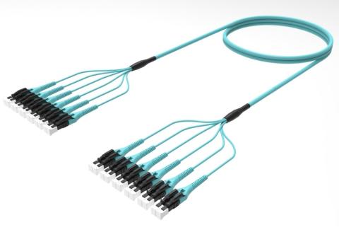 CommScope Ultra Low Loss ULL TeraSPEED®550 OM4 Uniboot dpx to 6xLC Uniboot dpx Ruggedized 12F pretemineret kabel MM aqua 1.5M fanout + 80cm fanout 18M