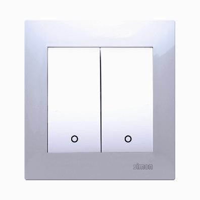 Dobbelt 2 polet afbryder. 16A. Hvid. Inkl ramme. Skrueterminal.