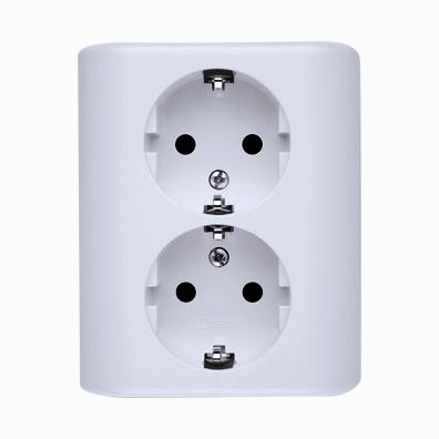 Dobbelt stikkontakt Schuko. 16A. Hvid. Inkl underlag/ ramme. Skrueterminal.