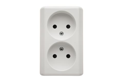 Dobbelt stikkontakt Schuko. 16A. Hvid. Inkl underlag/ ramme. Skrueterminal.
