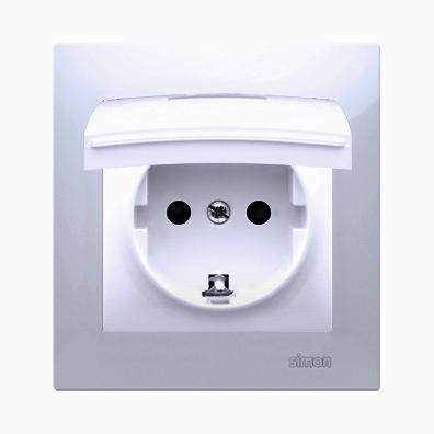 Stikkontakt Schuko. 16A. IP44. Hvid. Inkl ramme. Skrueterminal.