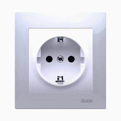 Stikkontakt Schuko. 16A. Hvid. Inkl ramme. Skrueterminal.