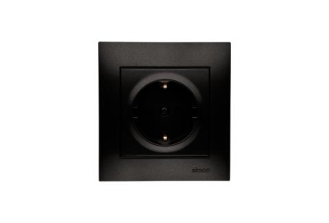 Stikkontakt Schuko. 16A. Antracit. Inkl ramme. Skrueterminal.