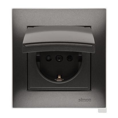 Stikkontakt Schuko. 16A. IP44. Antracit. Inkl ramme. Skrueterminal.