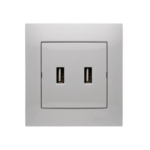 2x USB oplader. 2,1A. Inkl. Ramme. Hvid