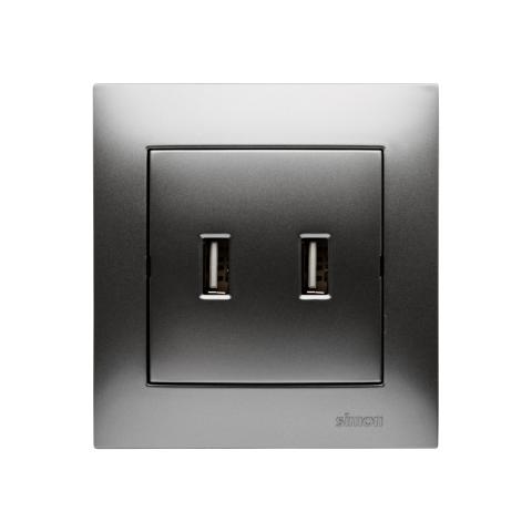 2x USB oplader. 2,1A. Inkl. Ramme. Alu