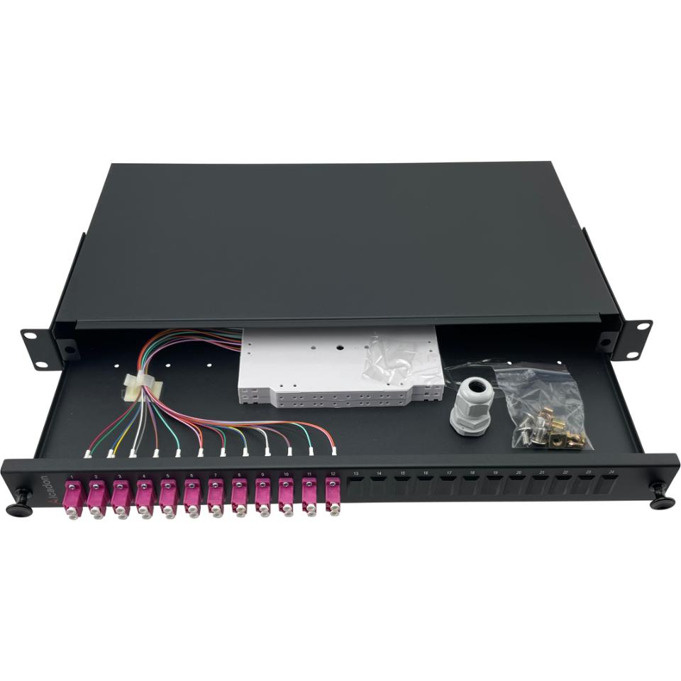 ECS 19 ODF Fiberpanel 1He 12xLC Duplex OM4 - komplet (Pre fix)