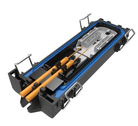 Commscope NOVUX™ Speciality Range Closure 50 Closure - black H=267mm, W=87mm, D=49mm inkl. 2x CTU (NVX-CR-TI-SM-NN) 2 cable ports (1.2mm - 8mm) gel sealed Splice only Splice protection not included