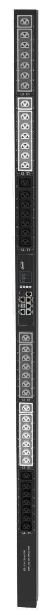 Powertek Intelligent PDU 380-415V, 3 fase, 16amp, låsning af power kabler C13/C19 kombination i samme udtag, 42 udtag redundant netværks mulighed, OLED display, overvågning af  sikringer