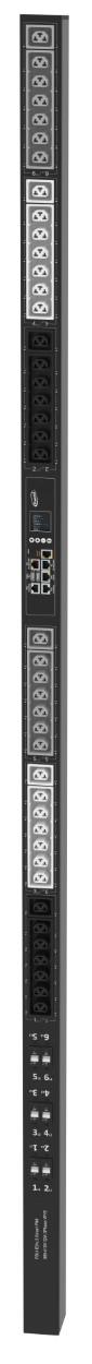 Powertek Intelligent PDU 380-415V, 3 fase, 32amp, låsning af power kabler C13/C19 kombination i samme udtag, 42 udtag redundant netværks mulighed, OLED display, overvågning af sikringer