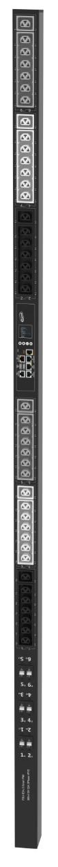 Powertek Intelligent PDU 380-415V, 3 fase, 32amp, låsning af power kabler C13/C19 kombination i samme udtag, 42 udtag redundant netværks mulighed, OLED display, overvågning af  sikringer