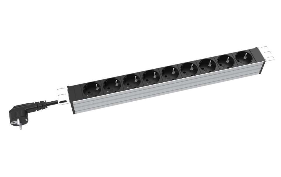 Powertek PDU19in 9 Schuko, 2M Cable CEE7/7 plug Black