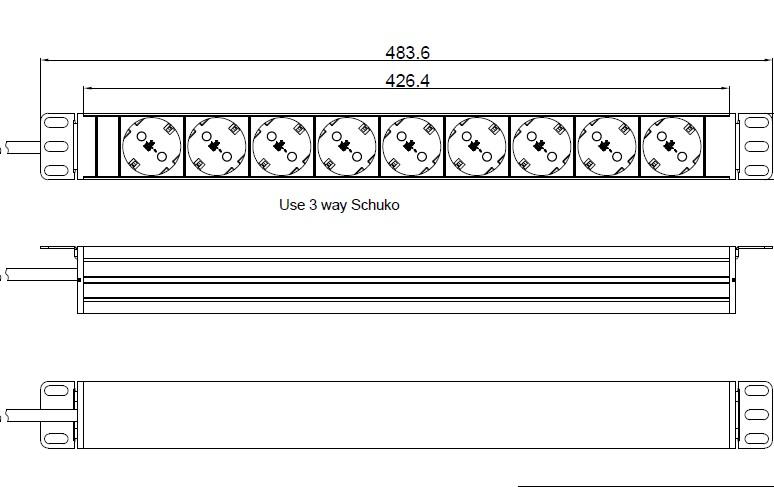 Powertek PDU19in 9 Schuko, 2M Cable CEE7/7 plug Black