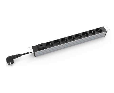 Powertek PDU19in 8 Schuko+Switch, 2M Cable CEE7/7 plug Black