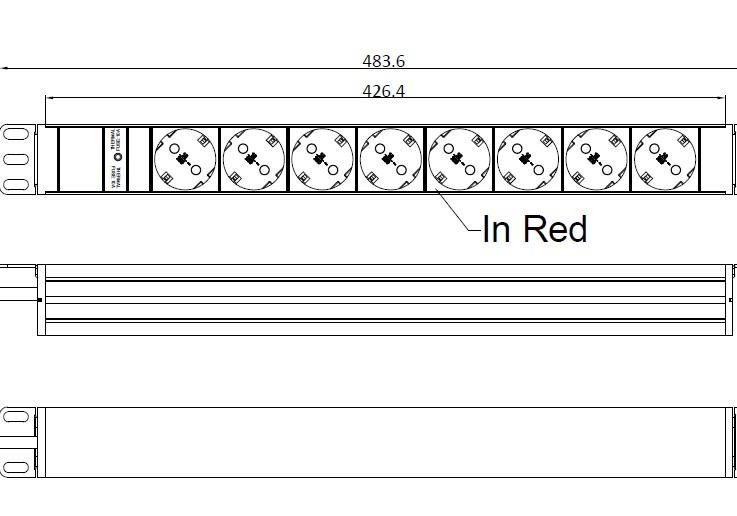 Powertek PDU19in 8 Schuko+10Aov, 2M Cable C14 plug Red