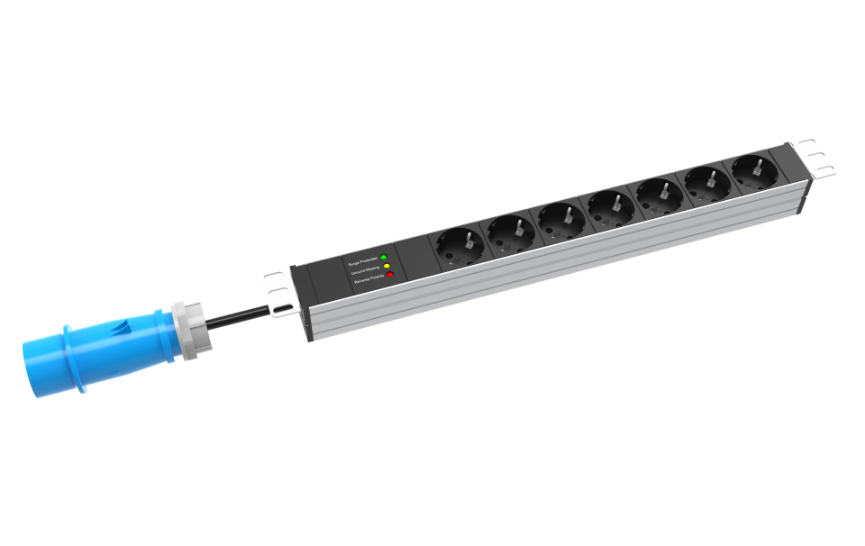 Powertek PDU19in 9 Schuko, 2M Cable CEE 16A plug Black