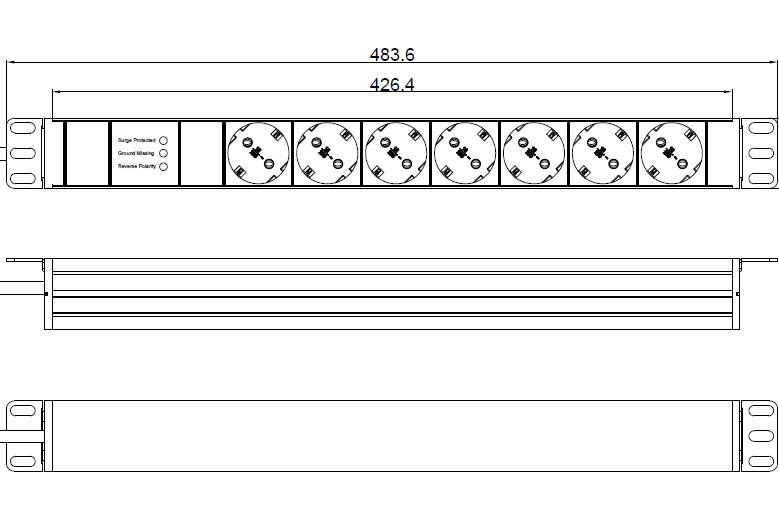 Powertek PDU19in 7 Schuko+ Overvoltage, 2M Cable CEE7/7 plug Black