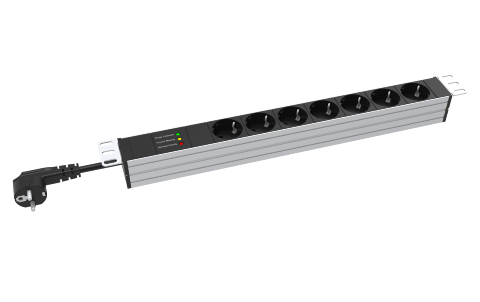 Powertek PDU19in 7 Schuko+ Overvoltage, 2M Cable CEE 16A plug Black