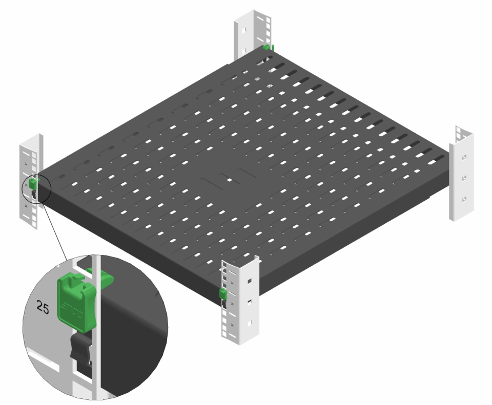ENOC Fast hylde til 19" rack. Justerbar Sort
