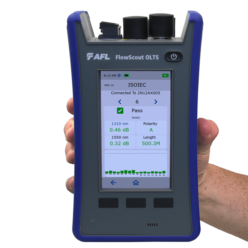 AFL FlowScout® MPO OLTS Kit for Testing MPO-8/-12 Fiber Links Test Set: MPO Power Meter/MPO Light Source for testing multi-fiber and and duplex connectors